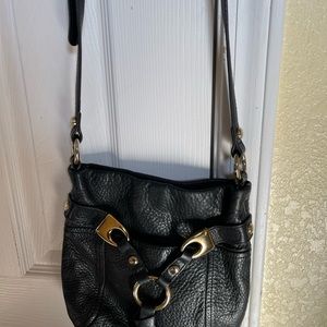 Vintage B. Makowsky Black Leather Gold Accent, crossbody purse